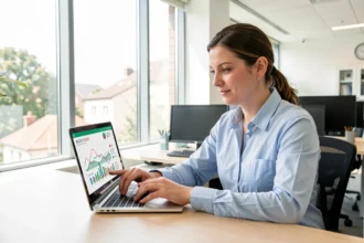 Responsable RSE analysant des indicateurs environnementaux au bureau