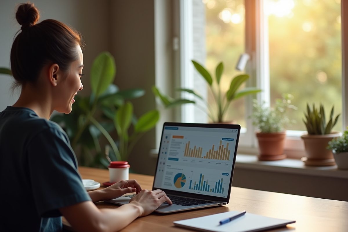 Travailleur à domicile participant à une formation en ligne sur son ordinateur
